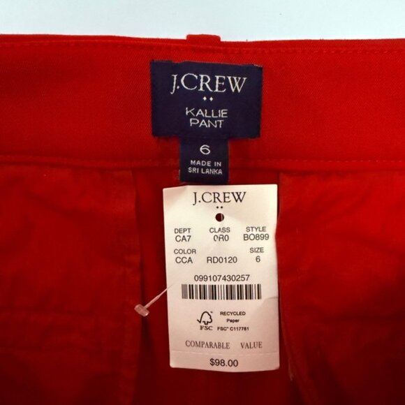 J.Crew Kallie Pant Red Straight Leg Ankle Pants Flat Front Womens Size 6 NWT - Picture 5 of 9